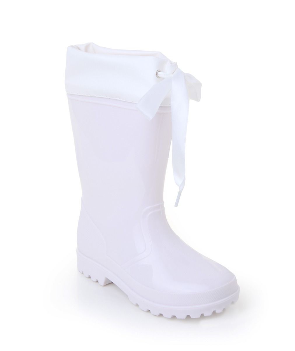 Girls Ribbon Wellington Boots, Waterproof Wellies - DALLAS - White