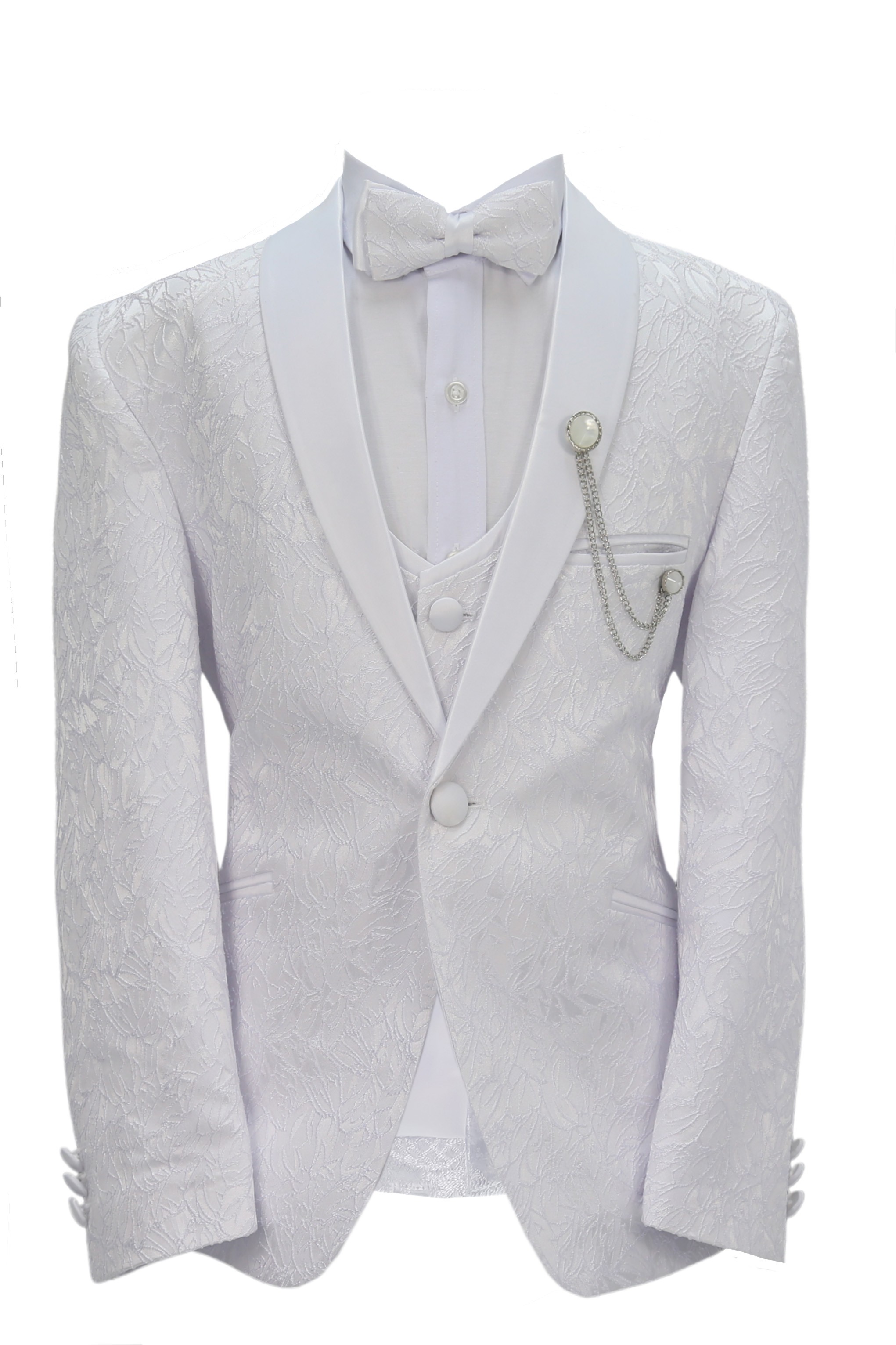 Boys’ 5 Piece White Floral Textured Communion Tuxedo Suit