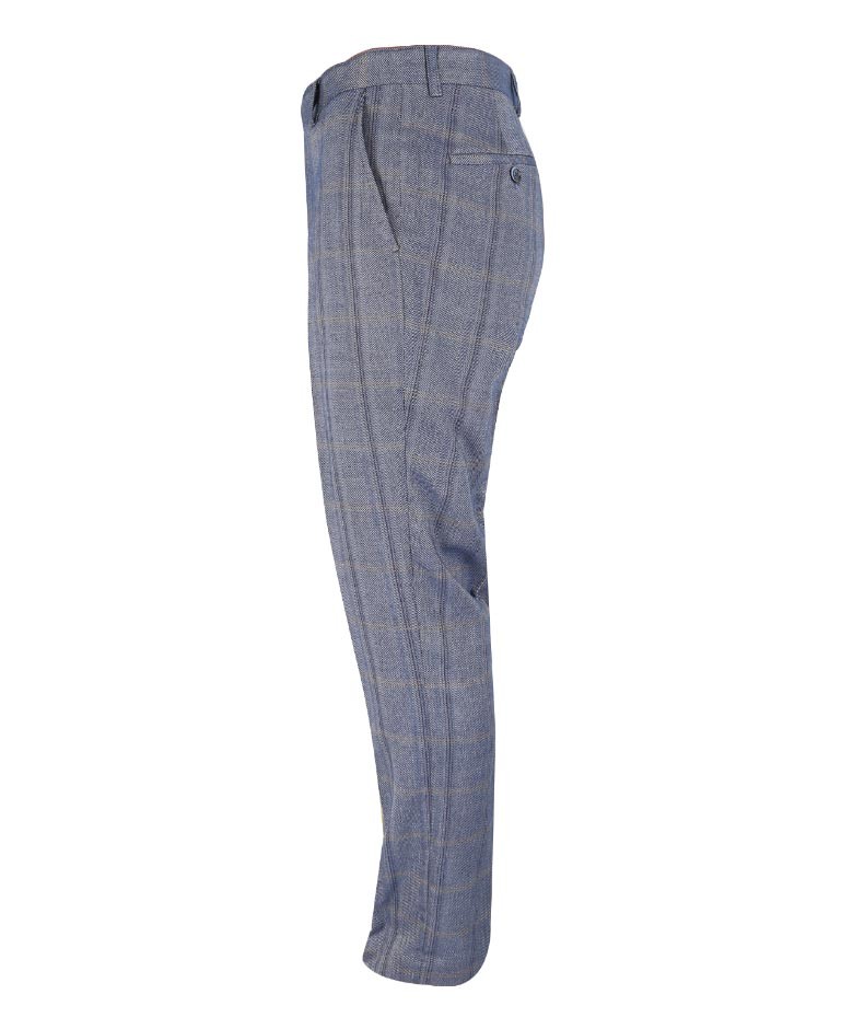 Men's Slim Fit Tweed Check Trousers- Connall Blue - Blue