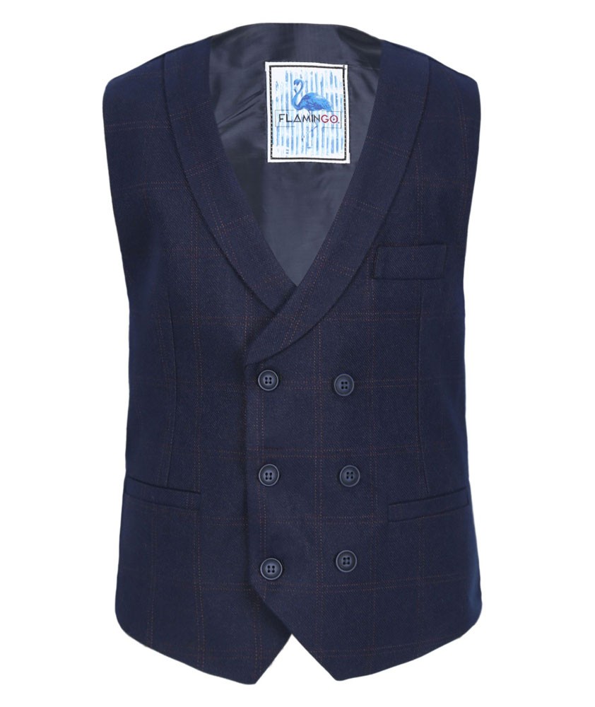 Men's and Boys Tweed Check Waistcoat Set - Navy Blue