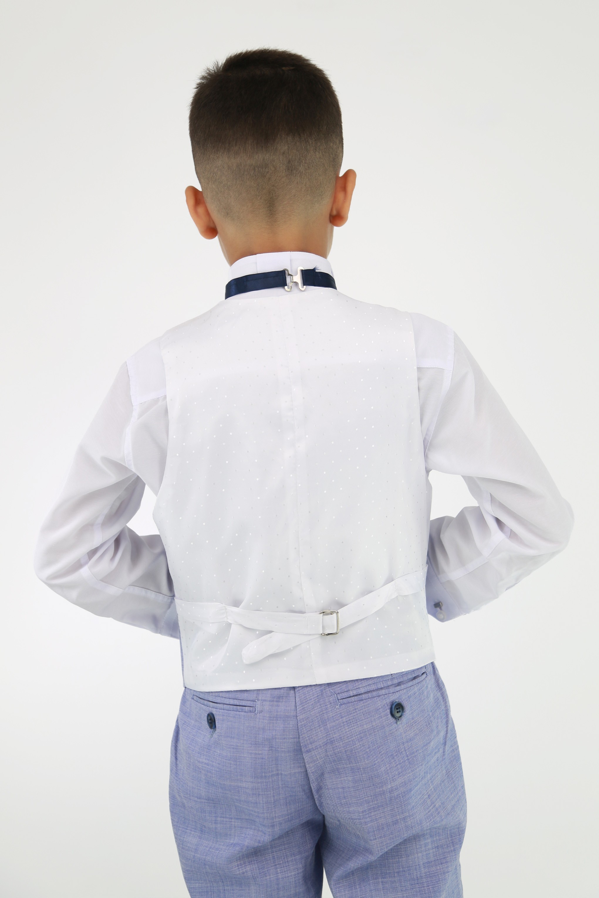 Boys Twill Blue Self-Pattern Suit