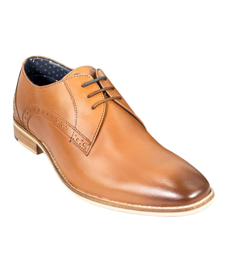 Men's Leather Derby Shoes - JOHN - Tan Brown