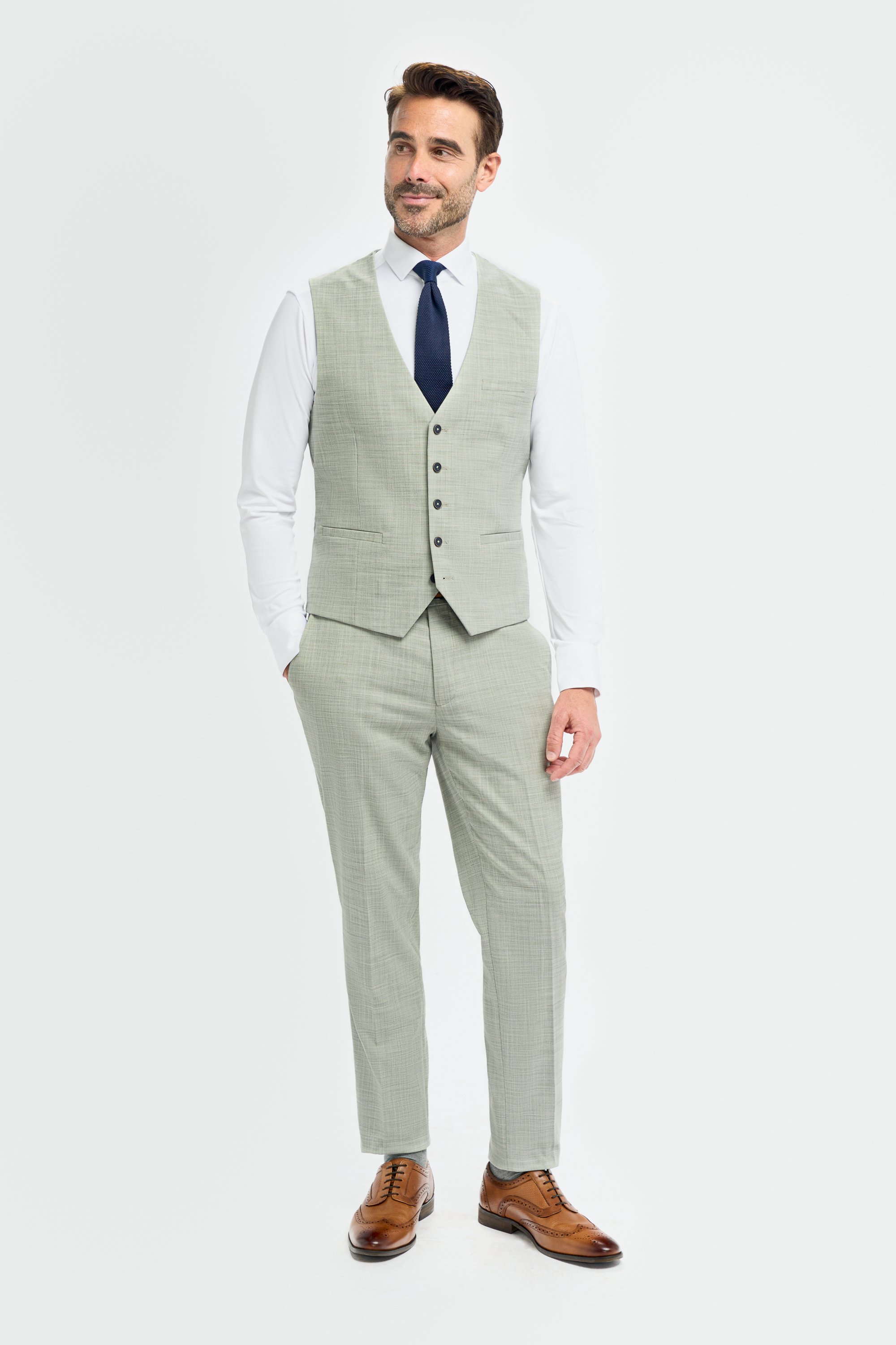 Men’s Sage Green Textured Waistcoat - Camden