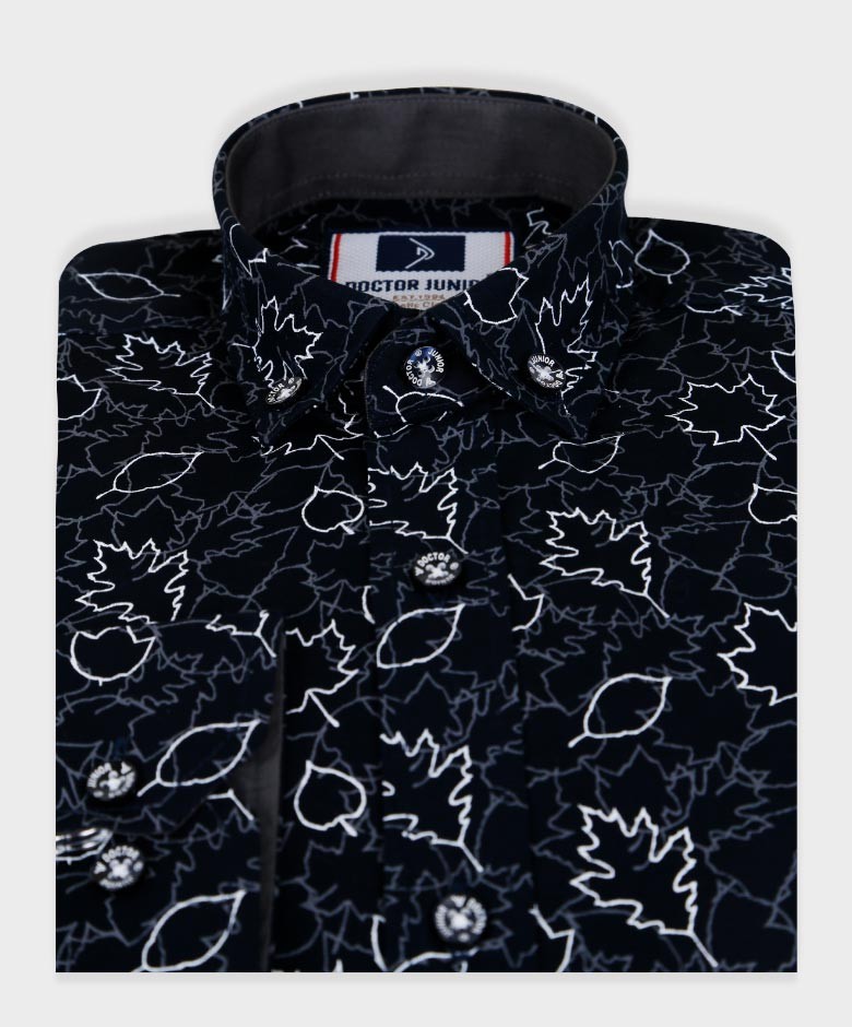 Boys Slim Fit Leaves Print Cotton Shirt