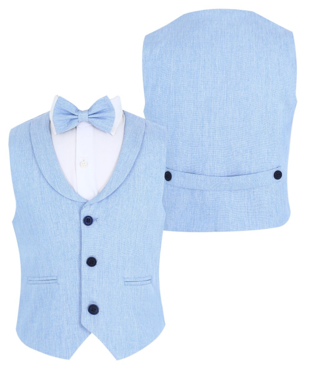 Boys Linen Waistcoat Suit Set  - Light Blue
