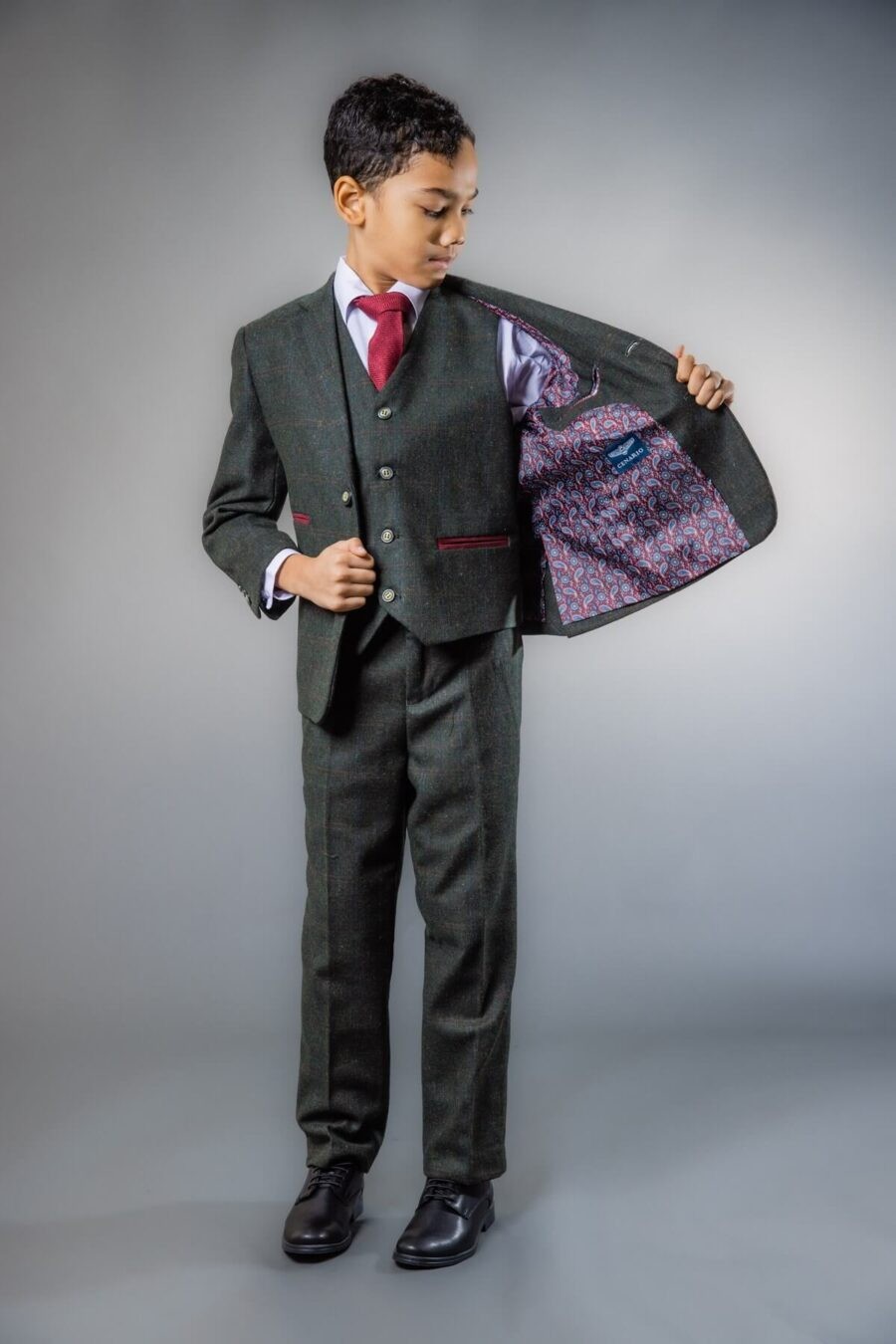 Boys Tweed Check Tailored Fit Suit - JOSHUA Green