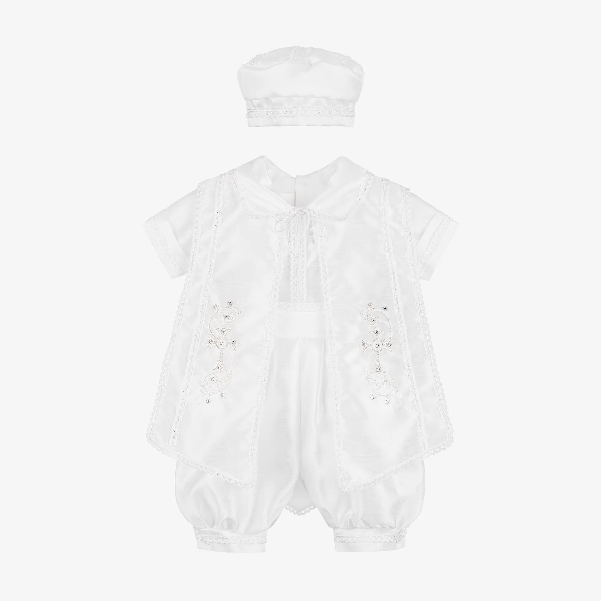 Luxurious Baby Boys White Christening Romper Set - 605