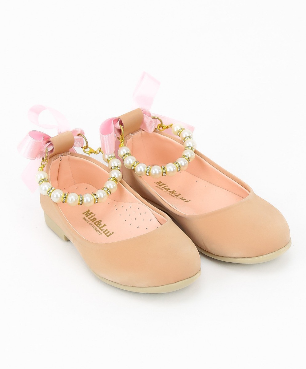 Girls Pearls Flat Mary Jane Shoes - ISABEL - Pink