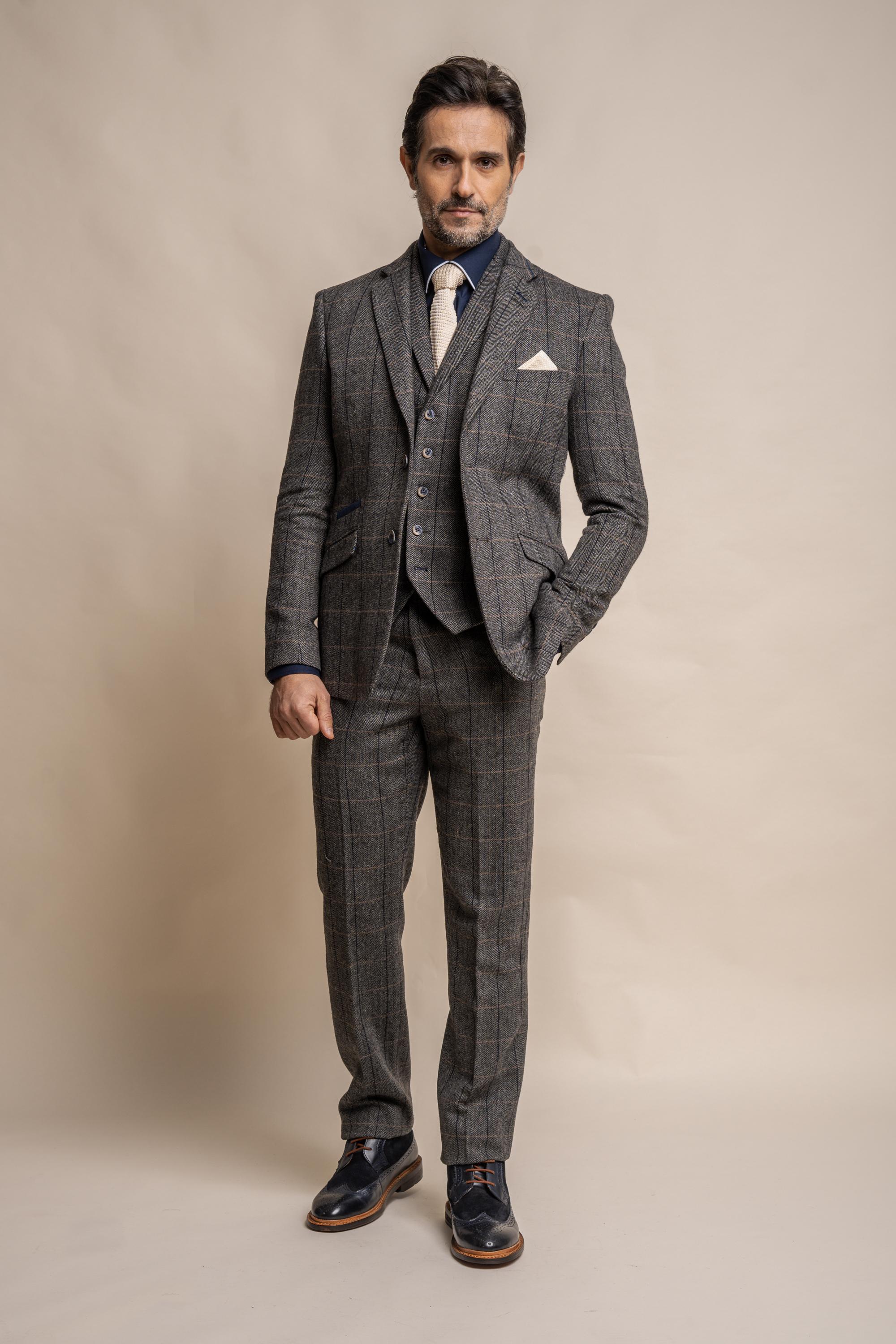 Men's Wool Blend Herringbone Check Suit - Albert