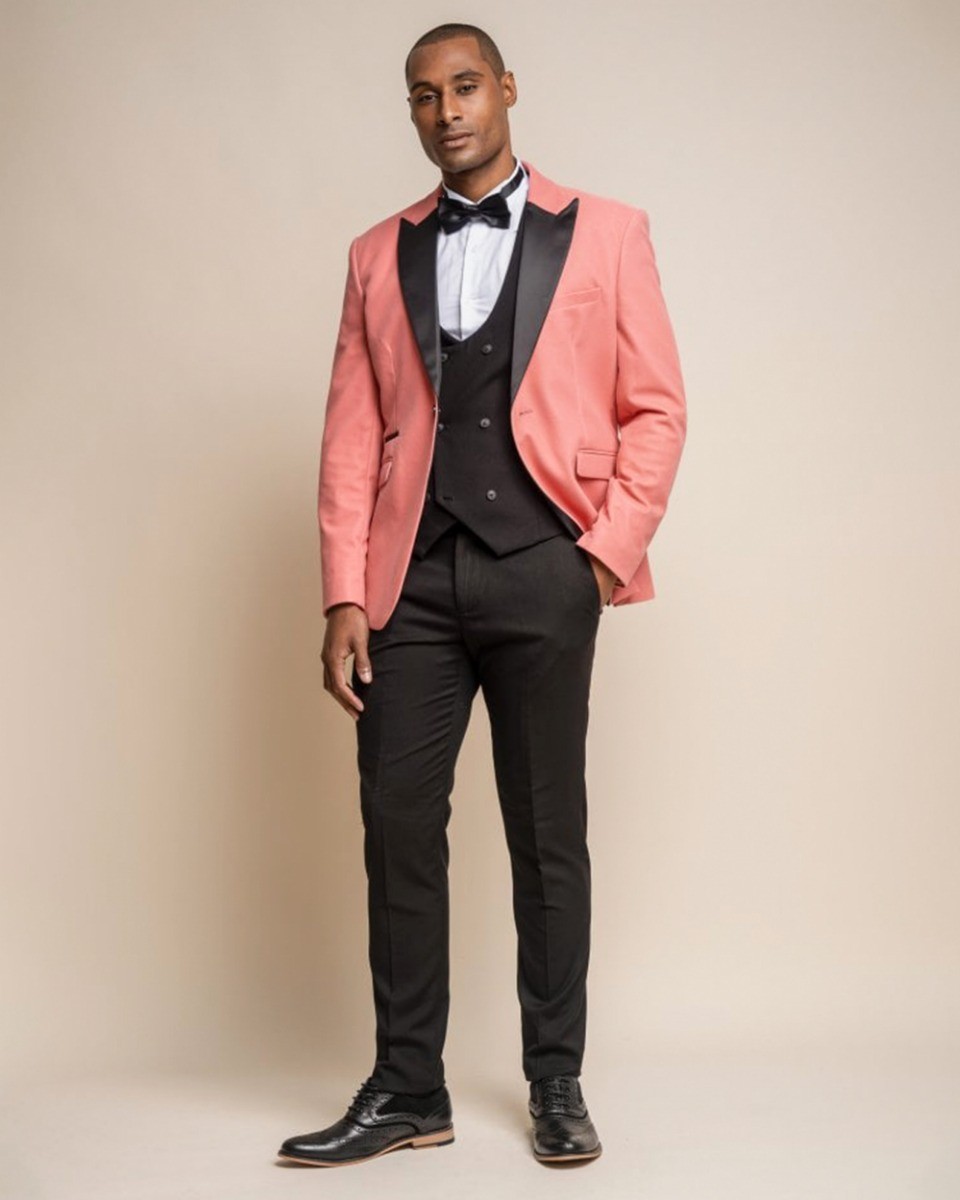 Men's Slim Fit Velvet Tuxedo Blazer - ROSA - Pink