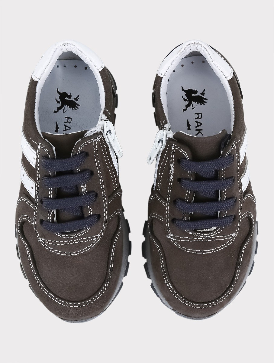 Boys Genuine Leather Brown Sneakers - VENOSA - Brown