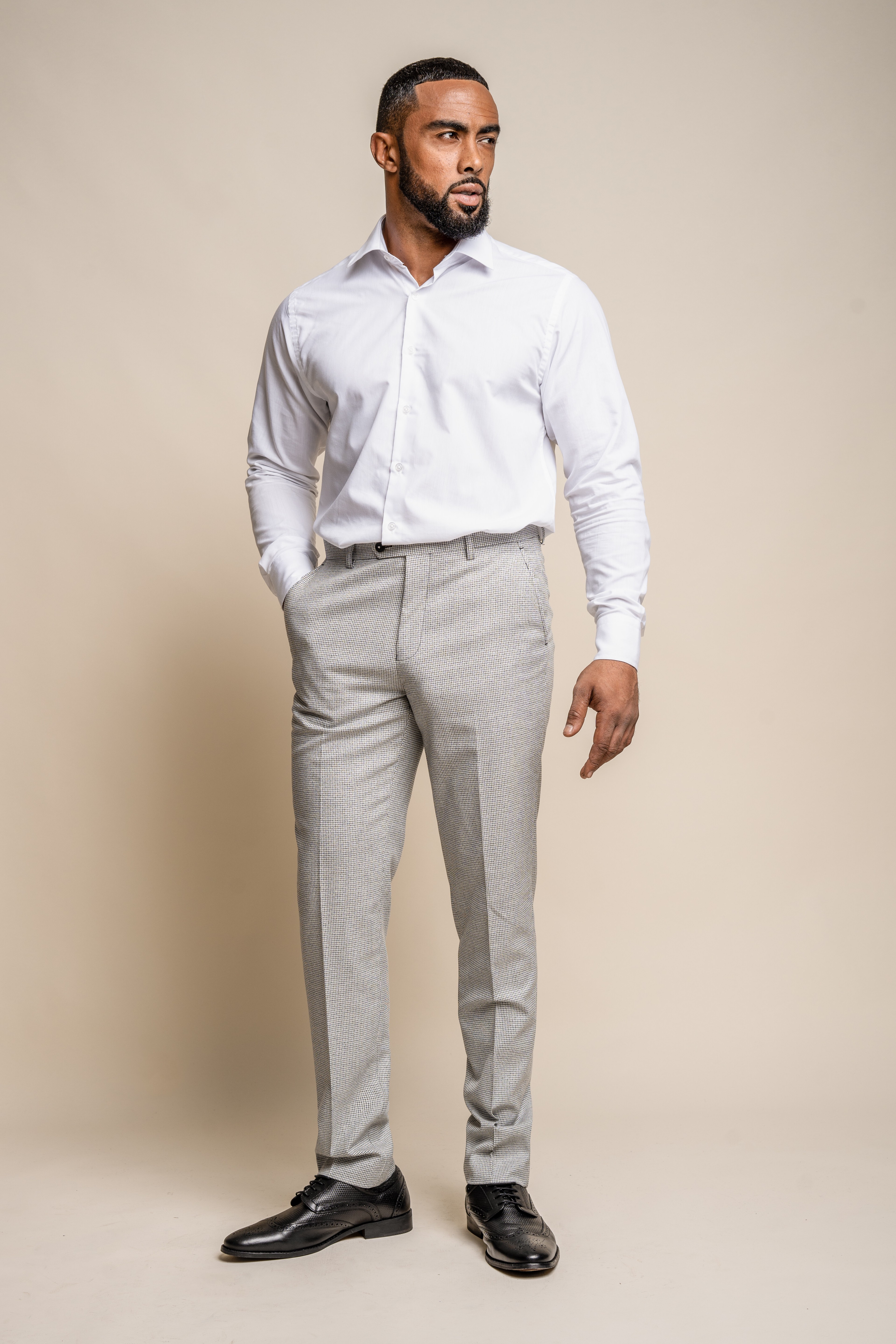 Men's Houndstooth Slim Fit Suit- KYOTO Grey - Light Grey