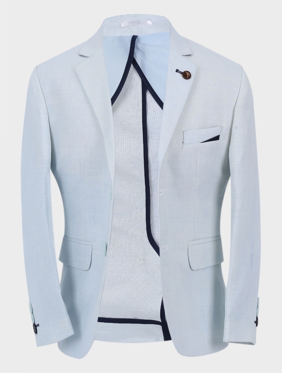 Boys Tailored Fit Linen Ice Blue Blazer