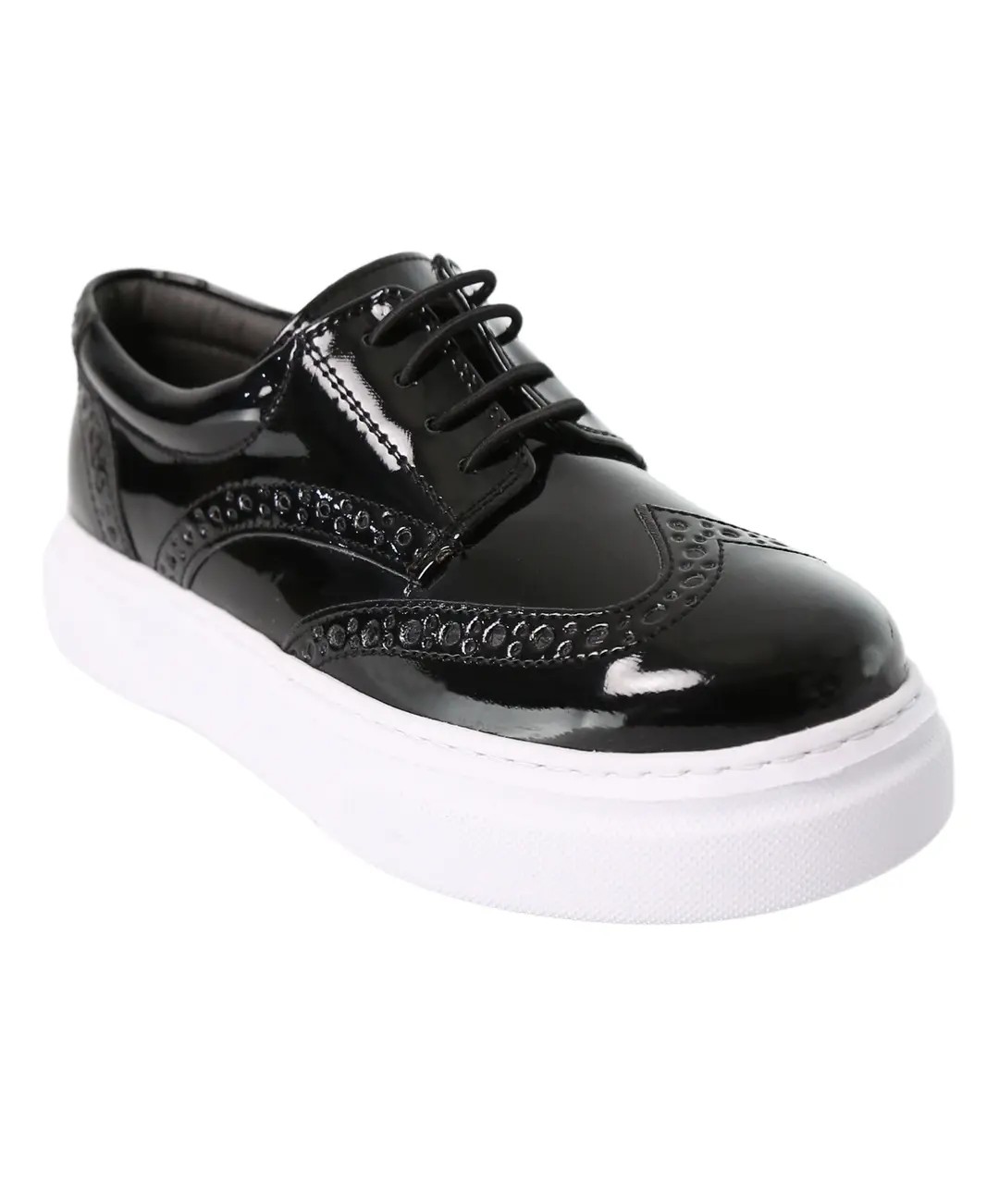 Boys Patent Brogue Lace up Thick Sole Black Shoes