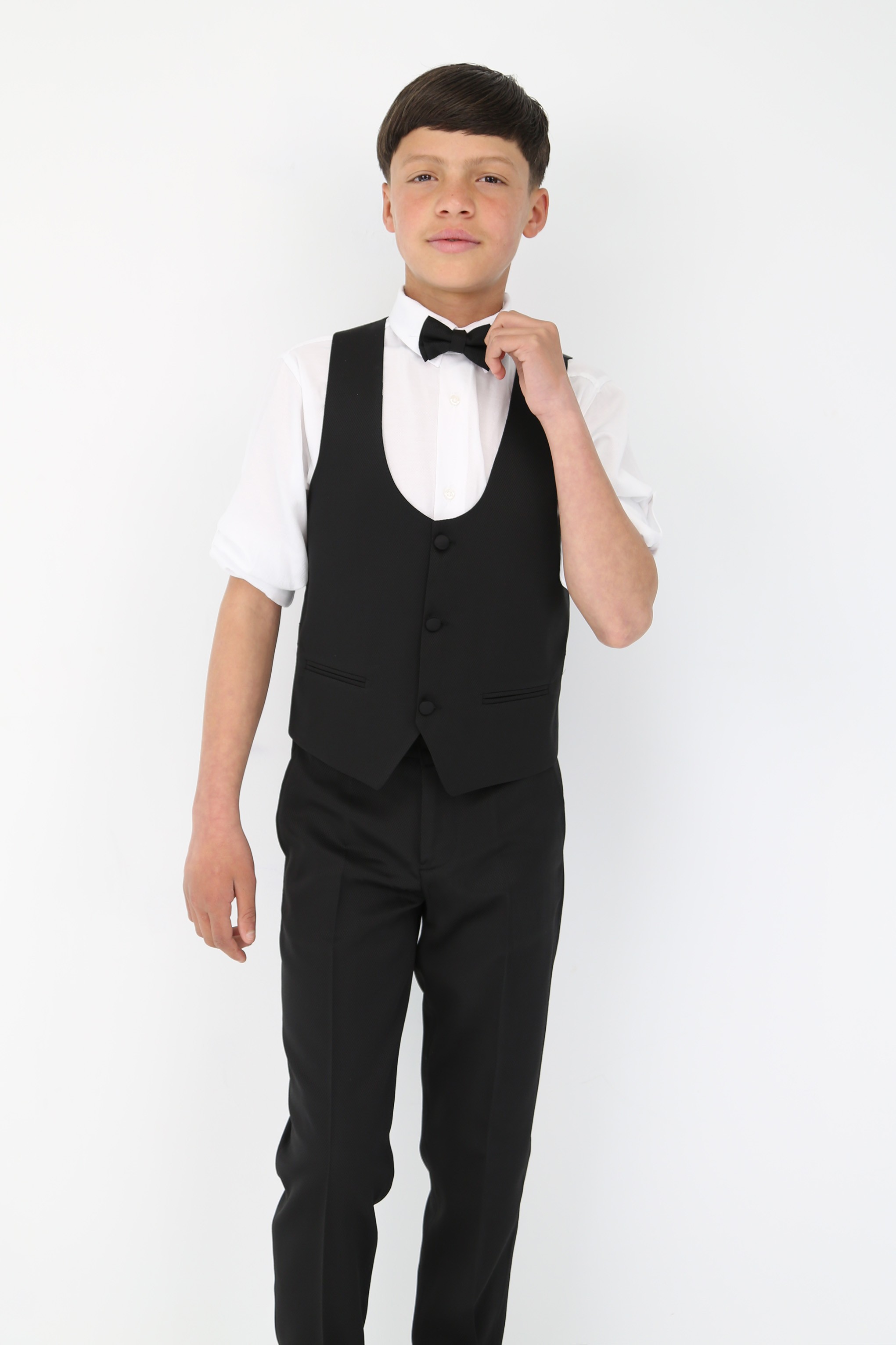 Boys' Satin Shawl Lapel Self-Patterned Tuxedo Suit, 6-Piece Set 