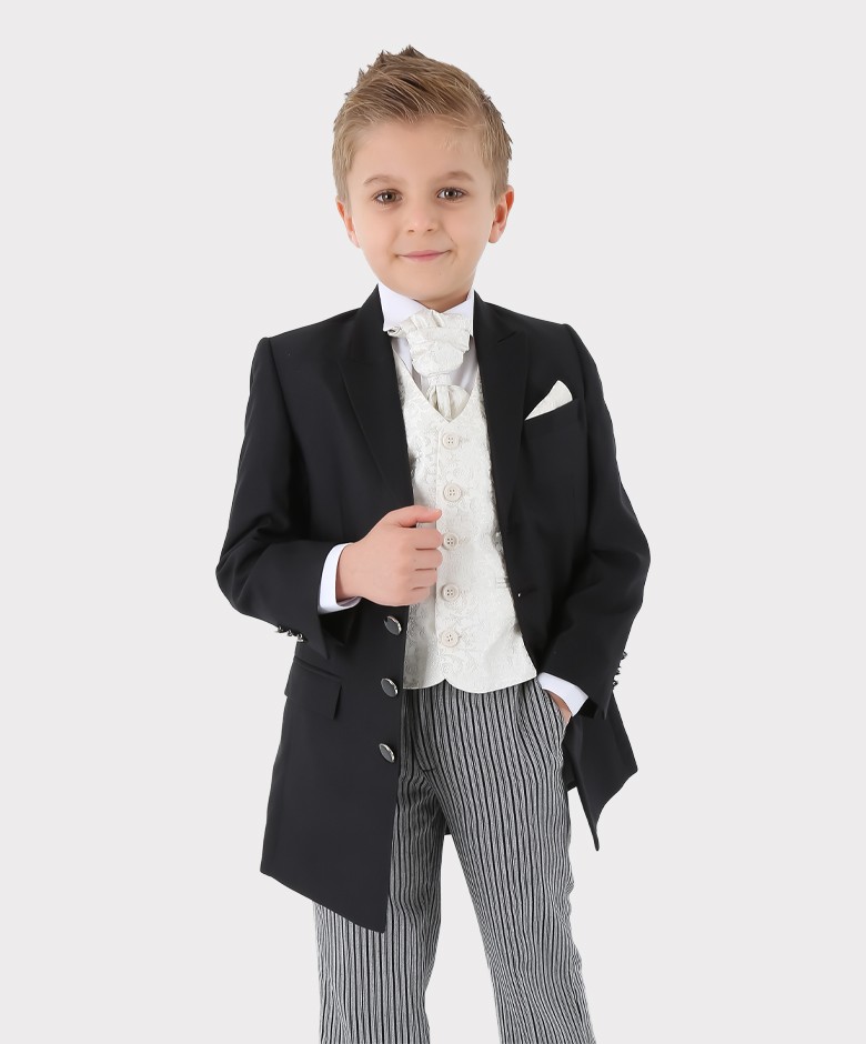Boys Complete Tail Morning Suit - Black - Ivory