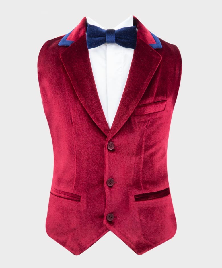 Boys Tailored Fit Velvet Suit with Elbow Patches