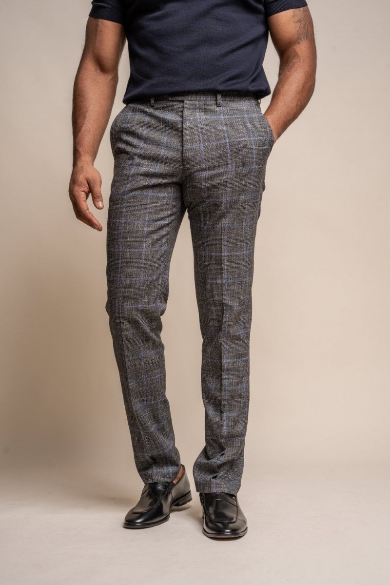 Men's Tweed Retro Check Grey Trousers - POWER
