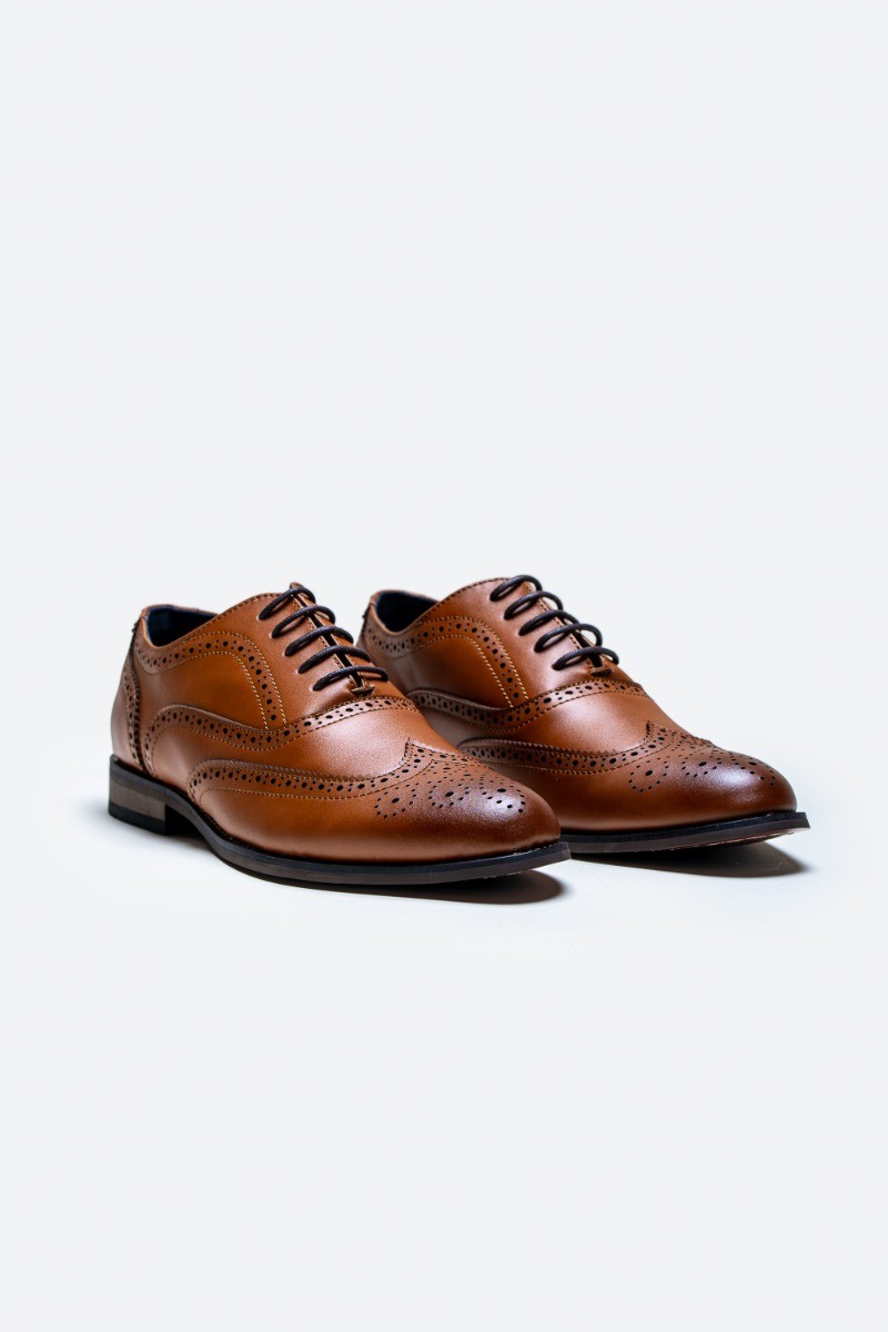 Men's Oxford Brogue Shoes - CLARK - Tan Brown