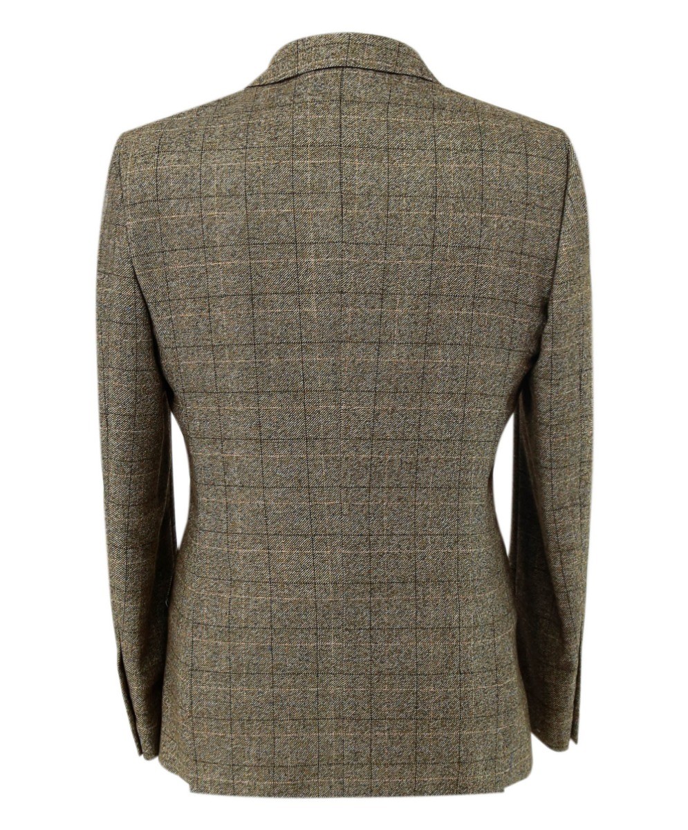 Men's Tweed Windowpane Check Suit Jacket - LIAM Beige