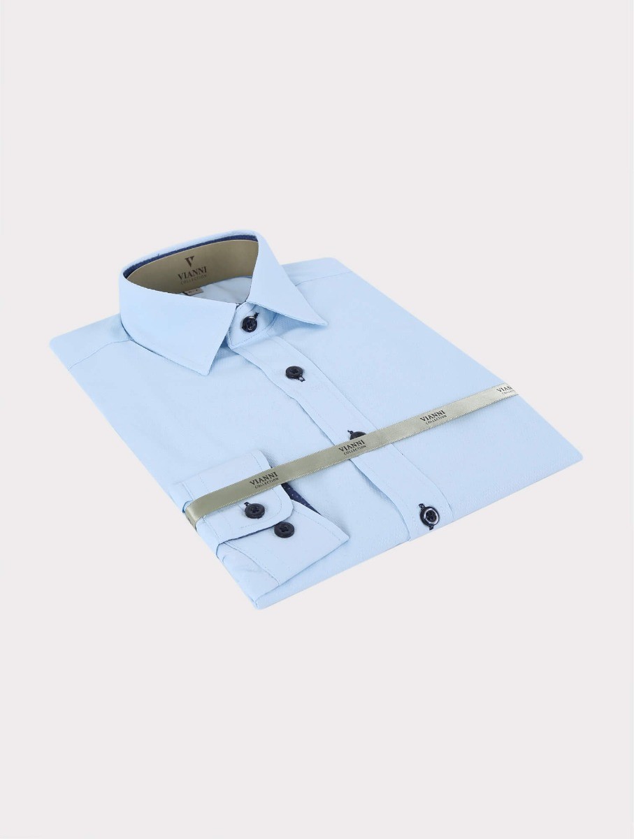 Boys Long Sleeve Cotton Shirt - Ice Blue