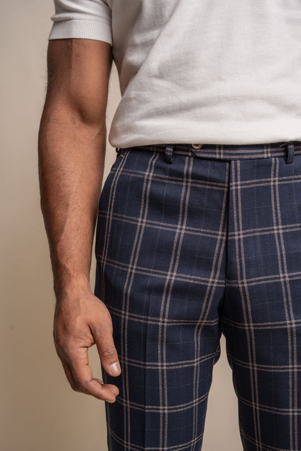 Men's Retro Check Navy Trousers - HARDY - Navy Blue
