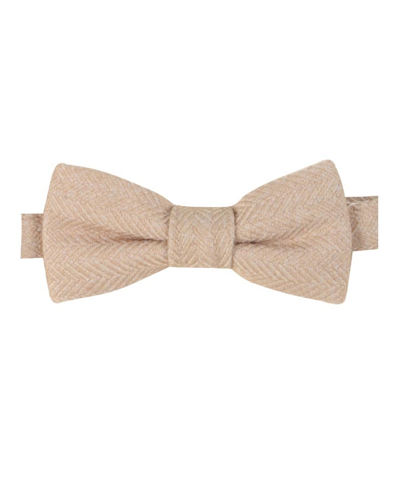 Boys & Men's Herringbone Tweed Bow Tie and Pocket Square - Beige