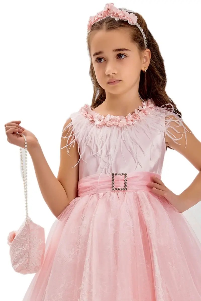 Girls Sleeveless Tulle Midi Pink Dress Set