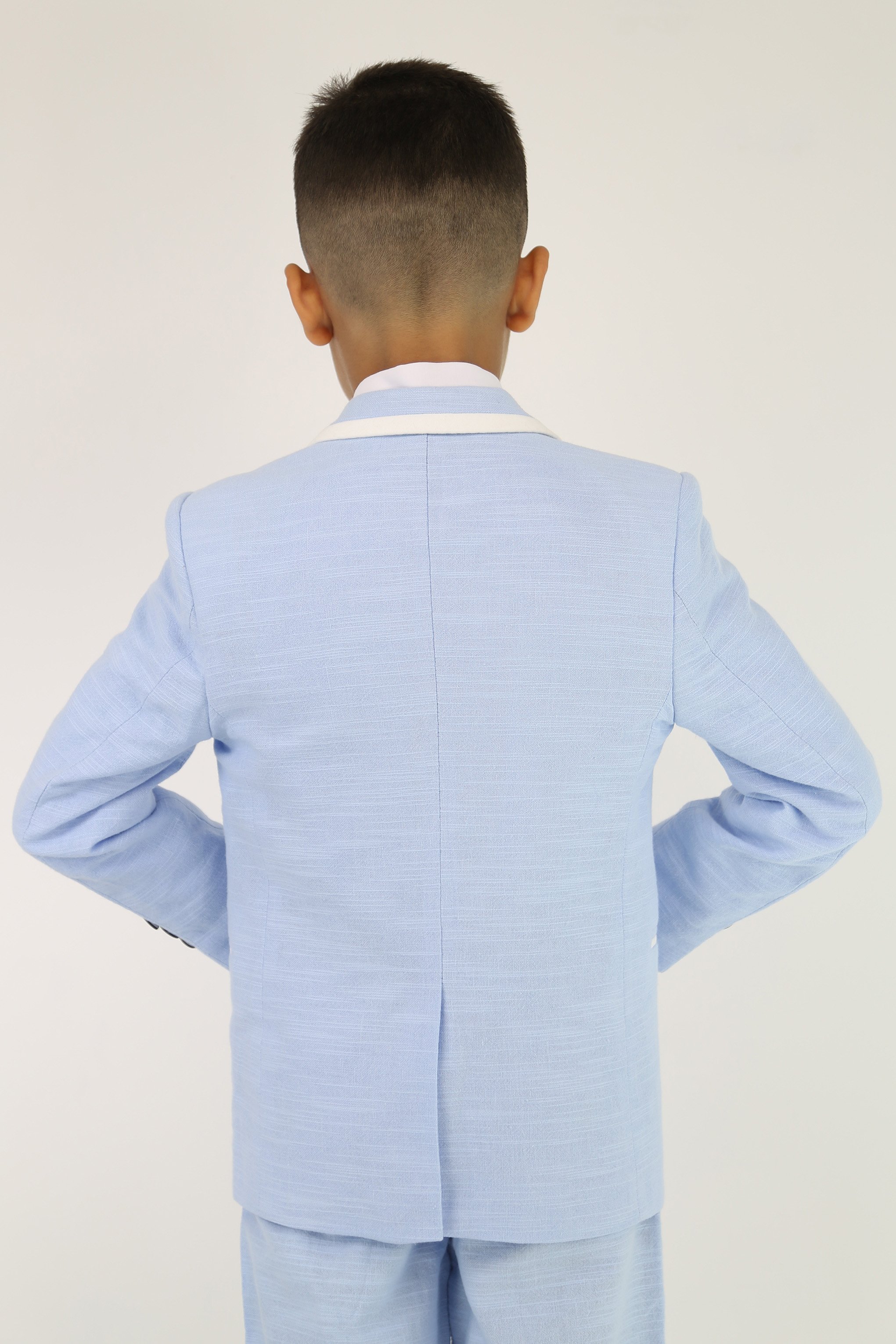 Boys Cotton Piping Sky Blue Shorts Suit