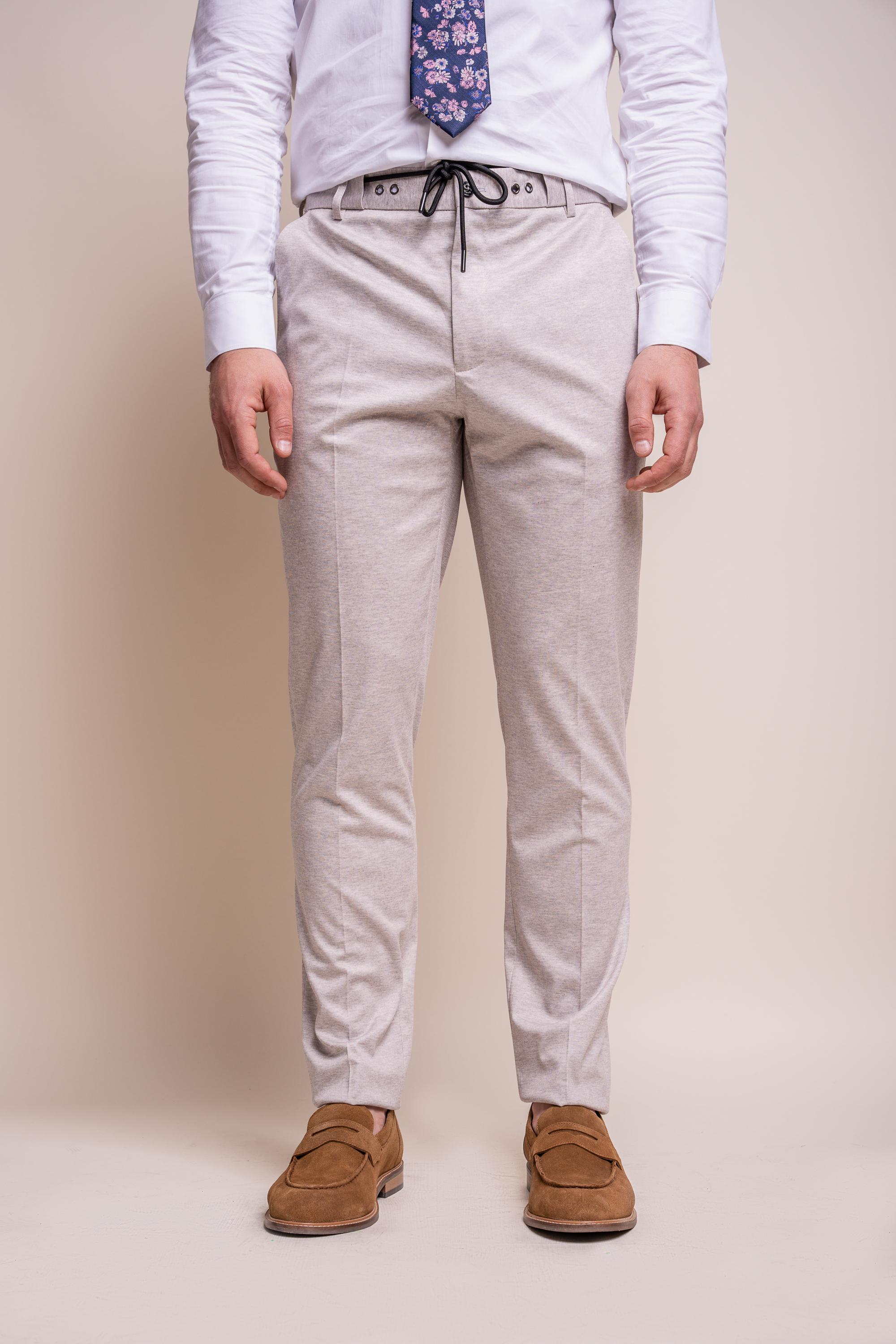 Men's Slim Fit Formal Beige Trousers - VALENCIA Ecru