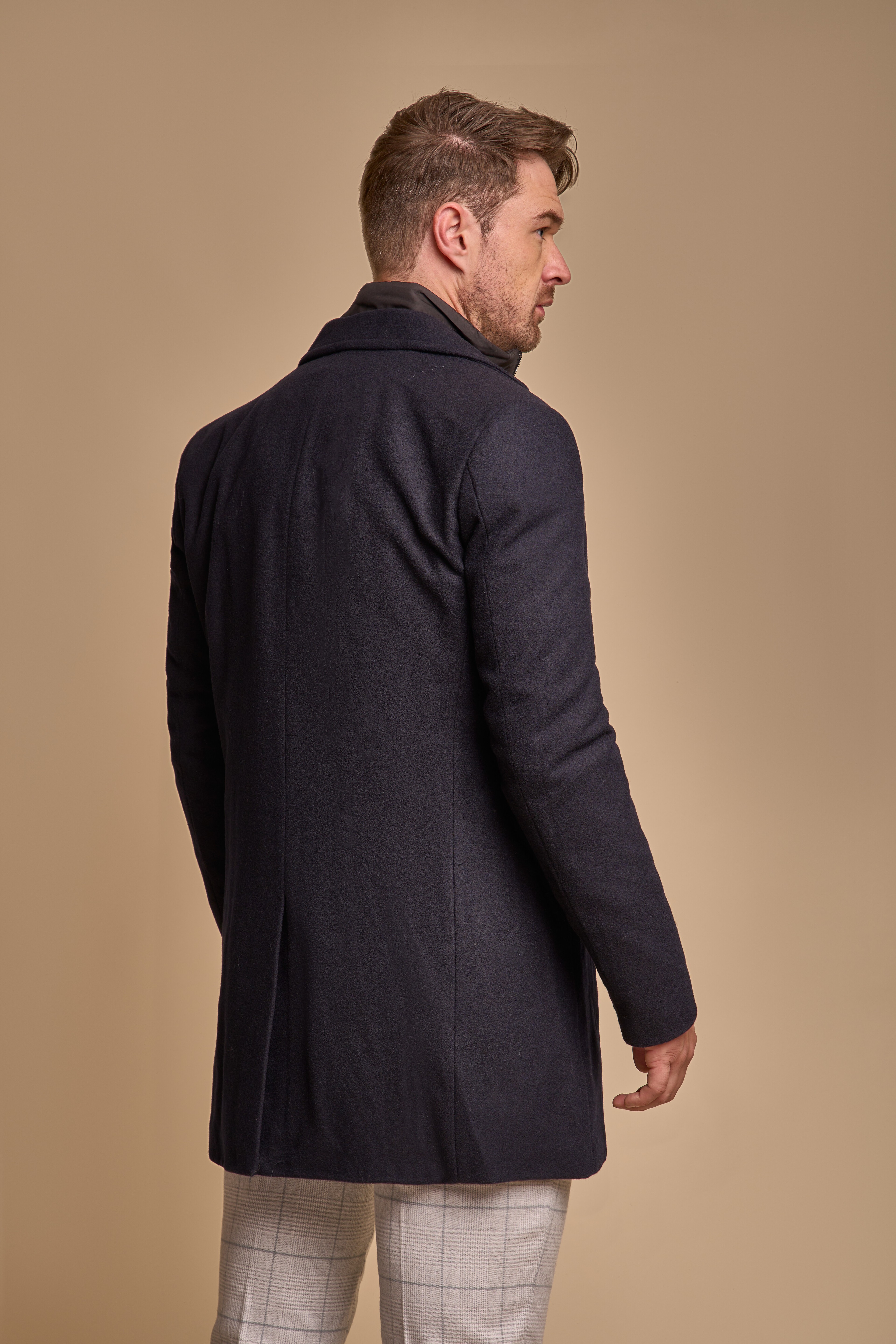 Men's Slim Fit Wool Blend Coat - SANFORD - Navy Blue
