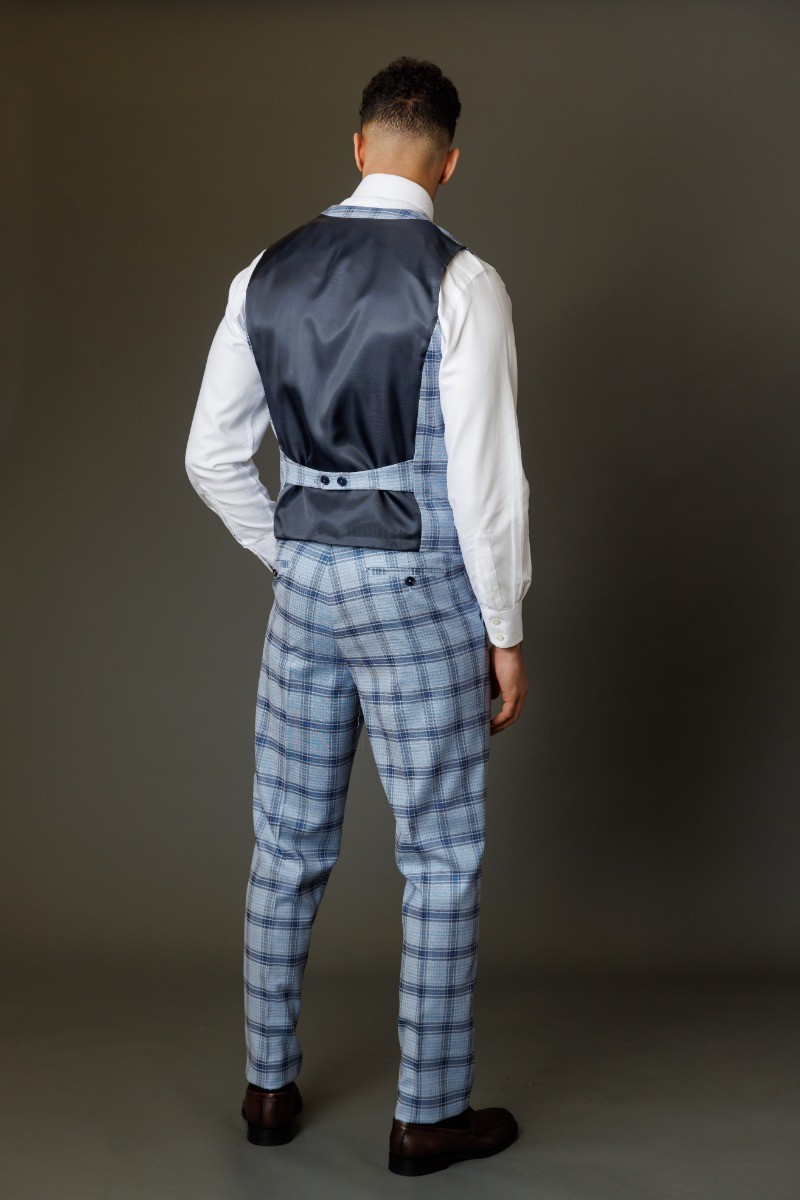 Men's Slim Fit Windowpane Check Blue Suit - BLAKE 