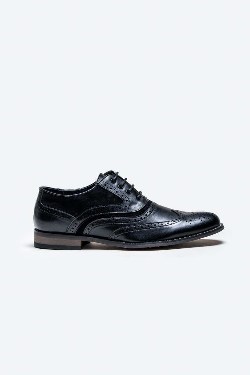 Men's Lace Up Oxford Brogue Dress Shoes - Russel - Black