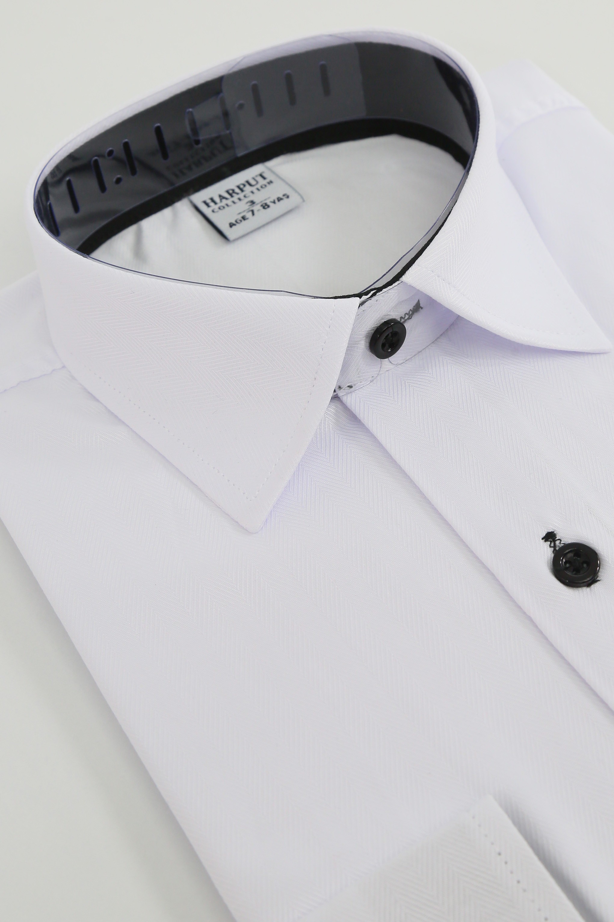 Boys White Formal Dress Shirt with Cufflinks - Herringbone Pattern - HARPUT