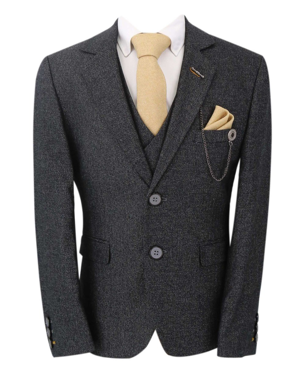 Boys Tailored Fit Herringbone Patterned Suit - TONY