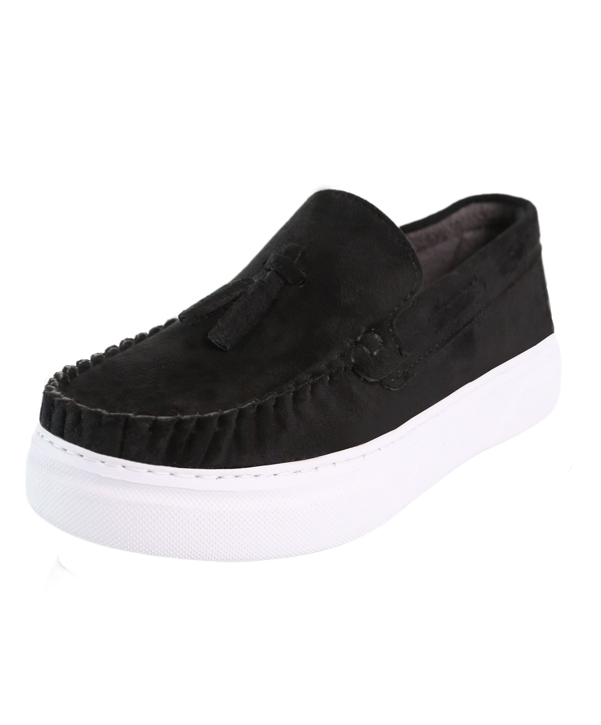 Boys Suede Slip-On Thick Sole Loafers - URBAN - Black