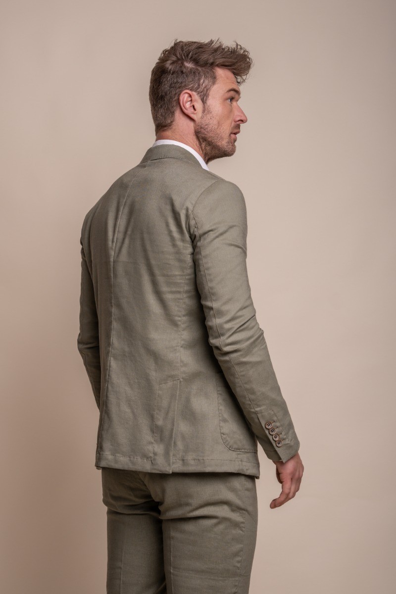 Men's Slim Fit Linen Suit Jacket - ALVARI - Sage Green