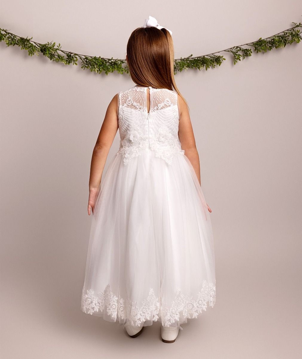 Girls Lace Floral Embroidered Ivory Dress - DAVINA