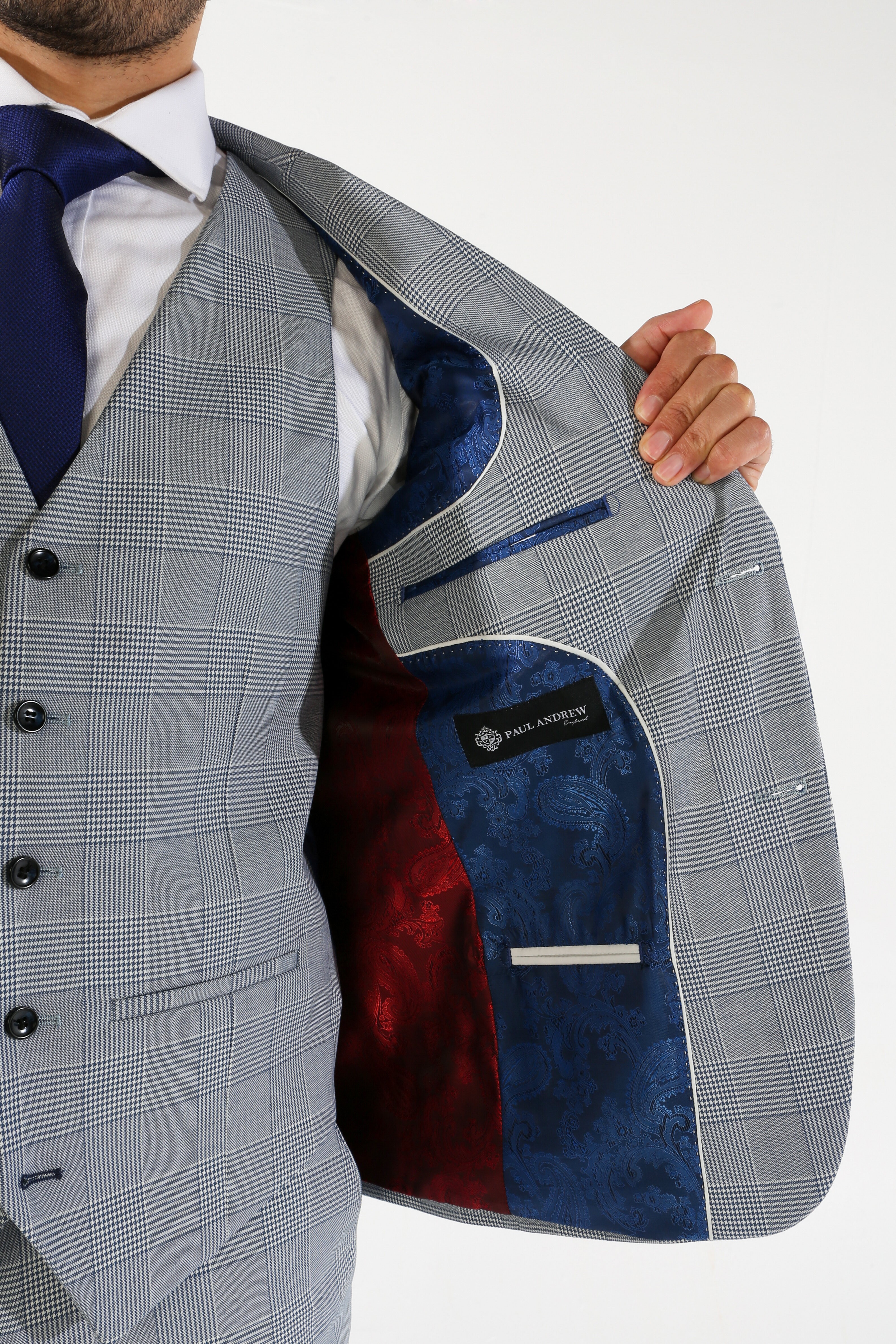Men's Houndstooth Check Sky Blue Suit Jacket - MARK