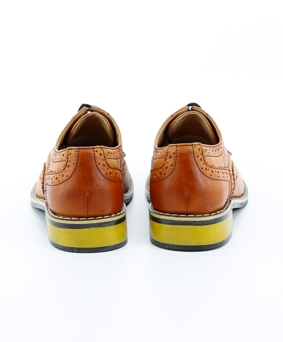 Boys Lace Up Leather  Brogue Shoes - Tan Brown