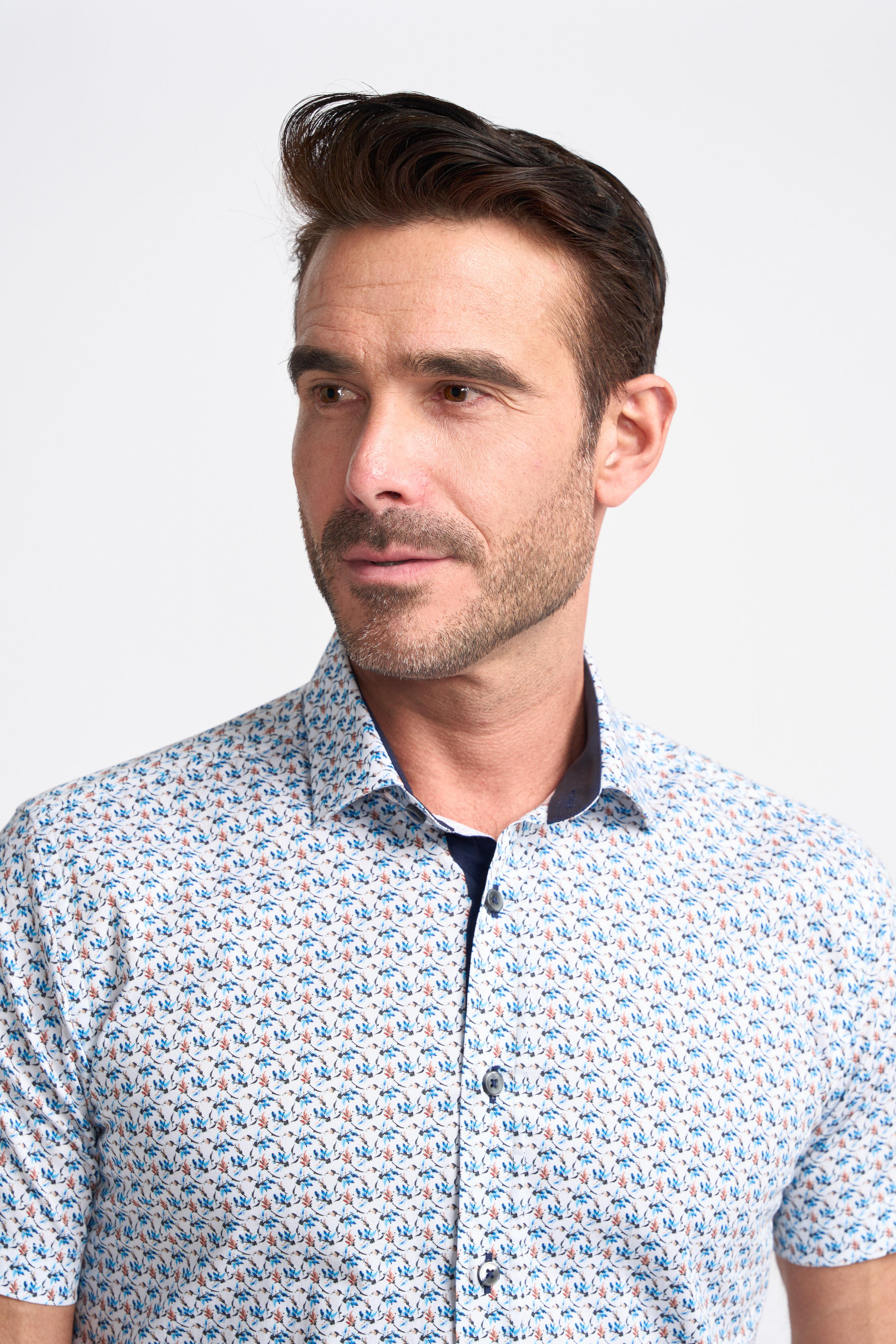 Men’s Cotton Short Sleeve Floral Print Shirt – SINTON