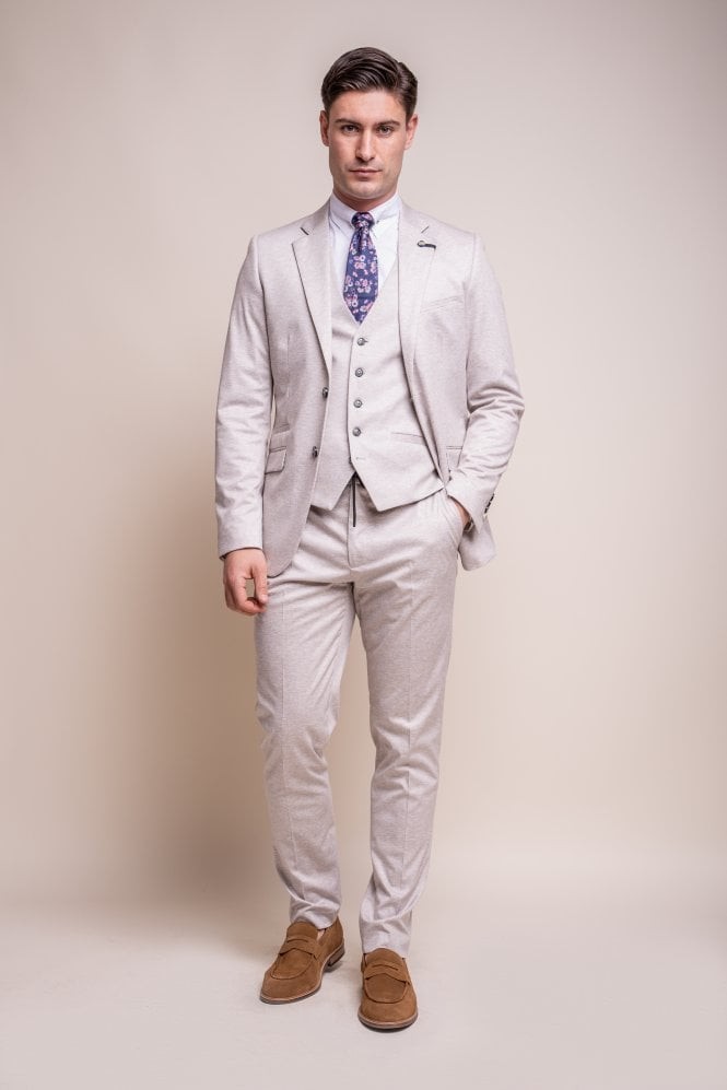 Men's Slim Fit Formal Beige Suit - VALENCIA Ecru