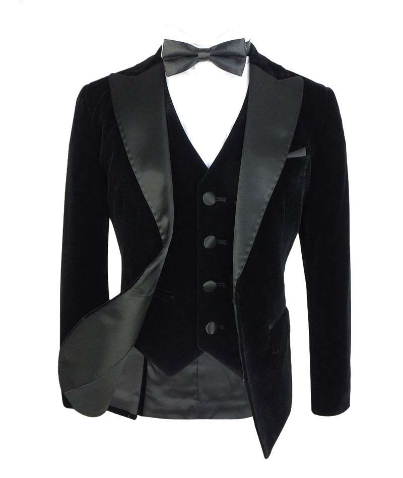 Boys Sheen Lapel Black Velvet Tuxedo Suit