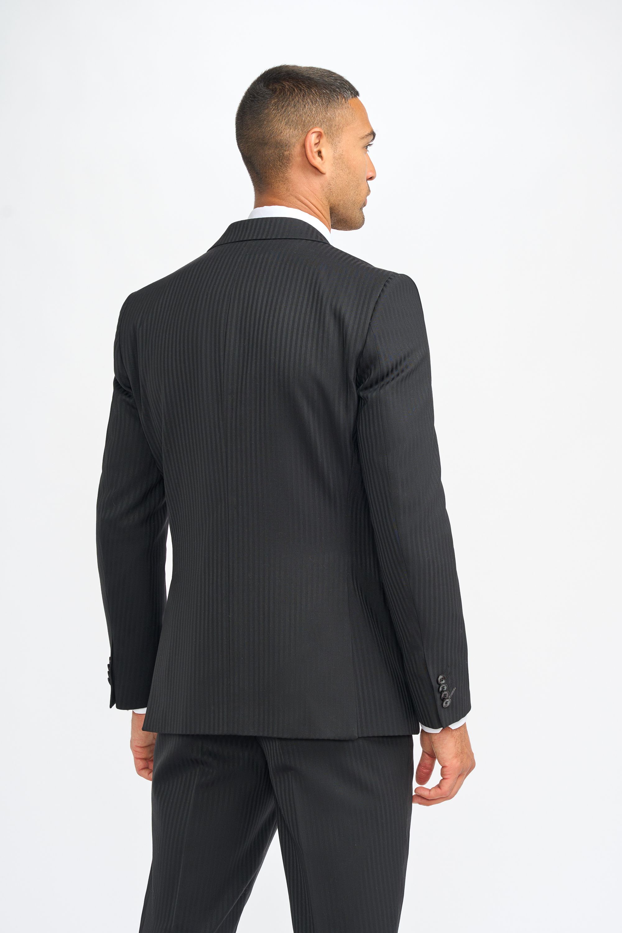 Men’s Black Wool Pinstripe Suit Jacket - Roberto