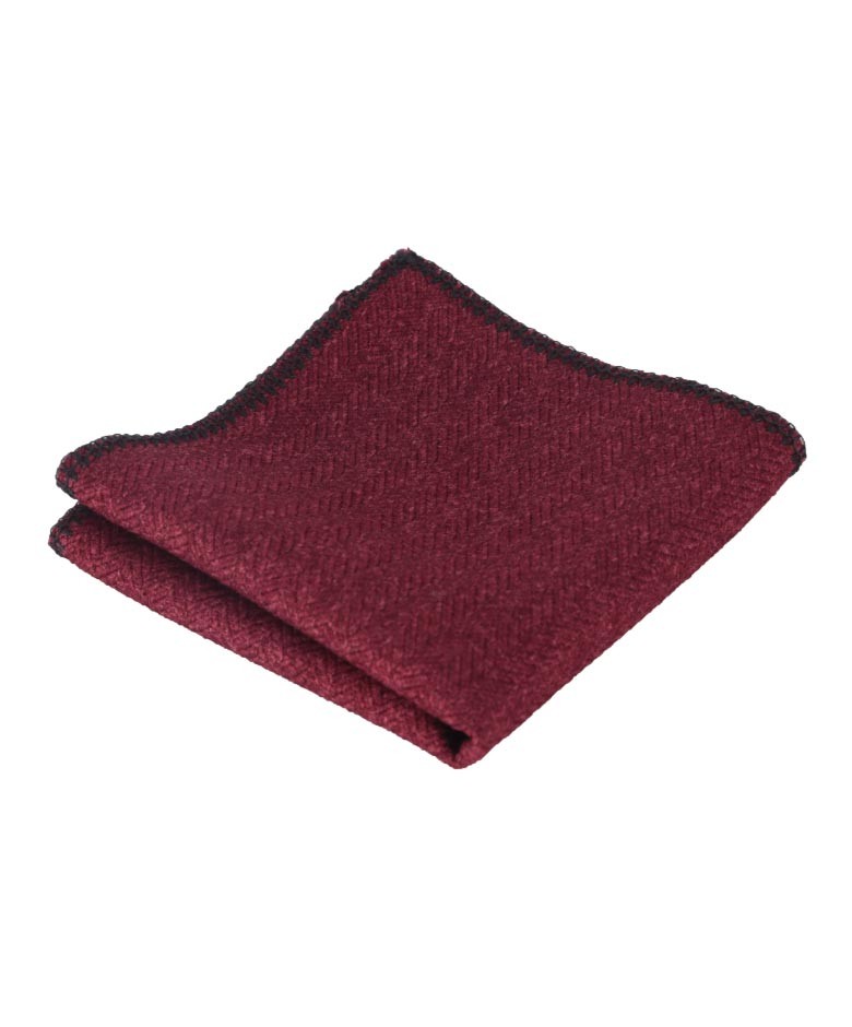 Boys & Men's Herringbone Tweed Pocket Handkerchief - Burgundy