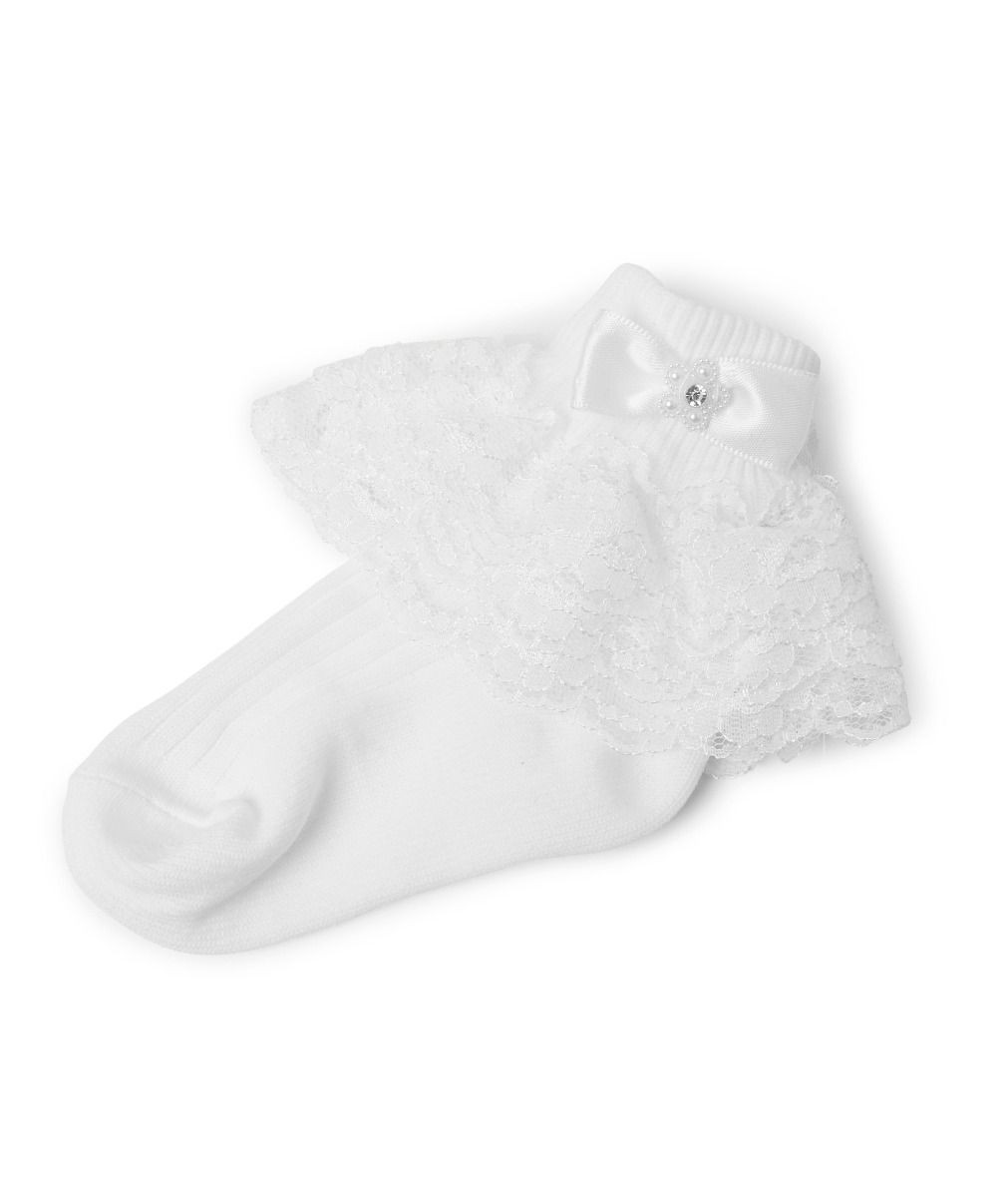 Girls' Lace Frill Socks with Satin Bow - ROXANNE