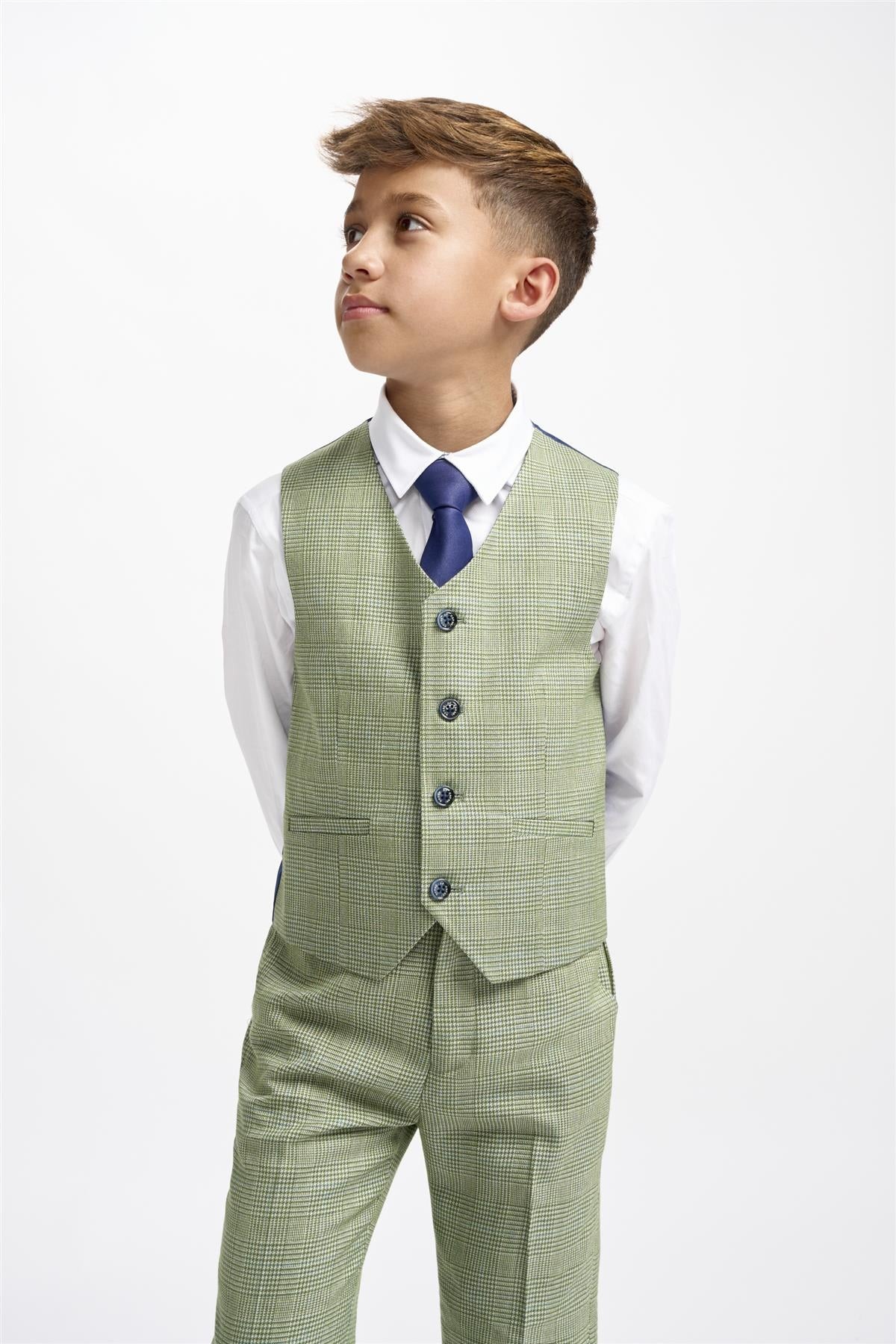 Boys Slim Fit Tweed Check Suit - CARIDI