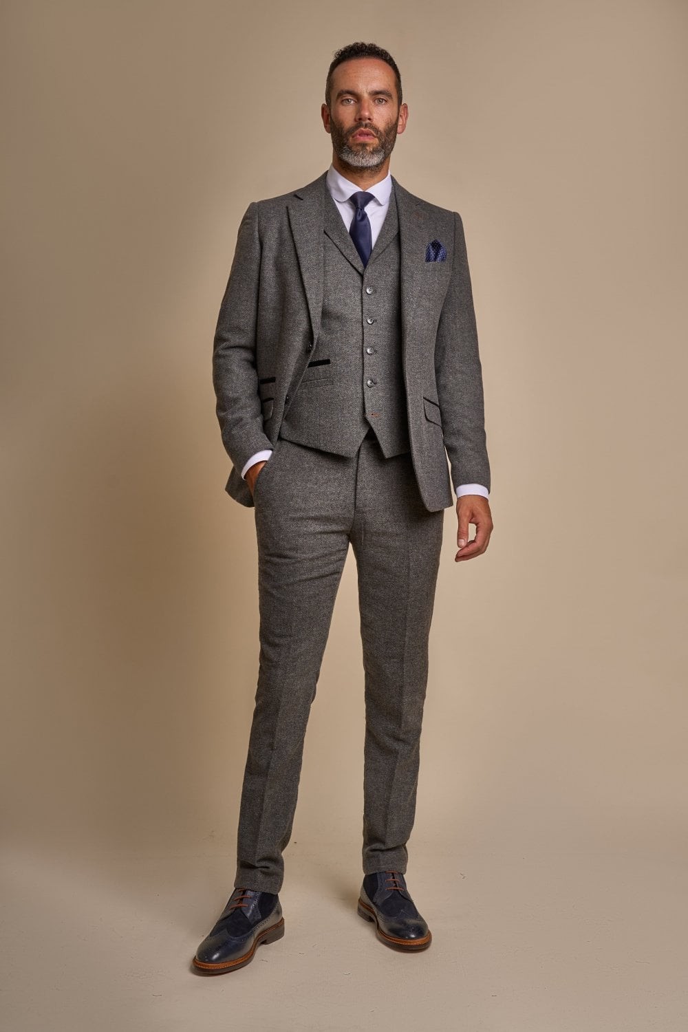 Men's Herringbone Tweed Slim Fit Formal Suit - MARTEZ