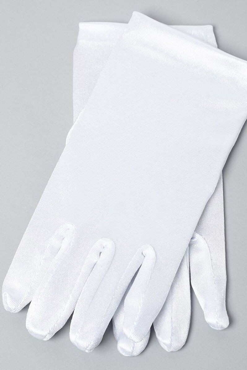 Girls White Plain Satin Gloves - ALICE