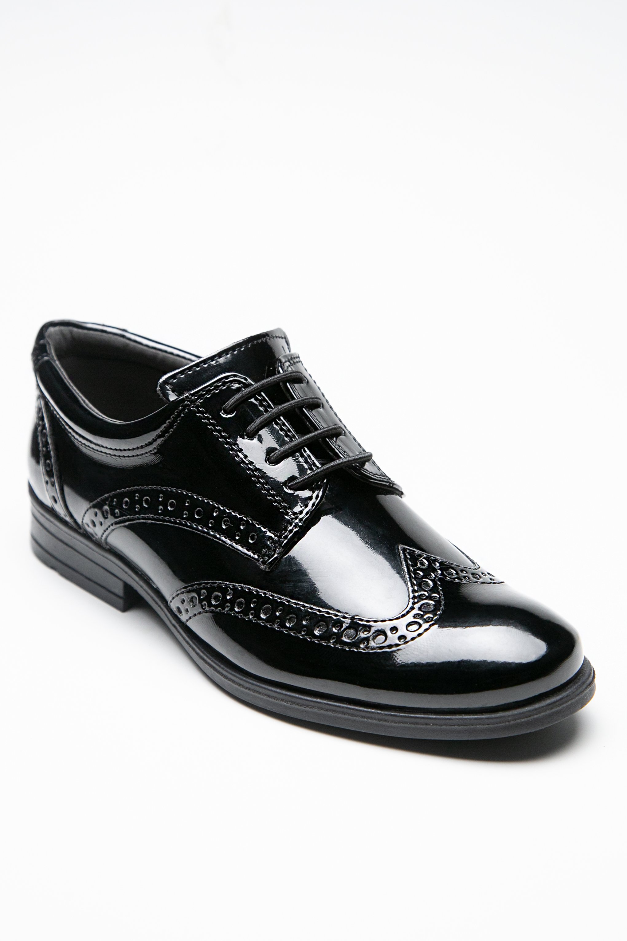 Boys’ Patent Derby Brogue Lace-Up Dress Shoes  - Black